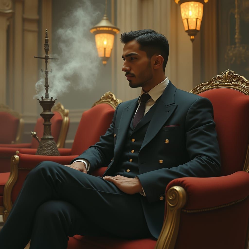 Egyptian Officer in Hookah Cafe, Retro-Futuristic Art