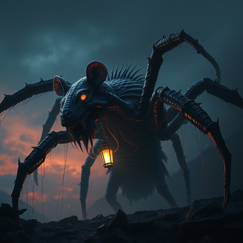 Gargantuan Rat-Tarantula Hybrid in Dark Fantasy Style