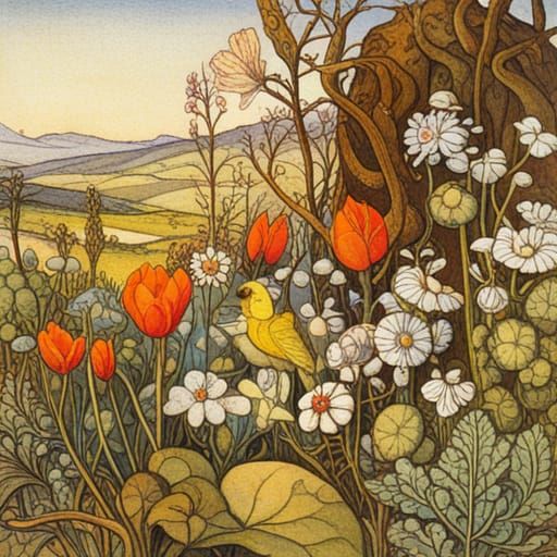 Vintage Botanical Illustration of Wildflowers