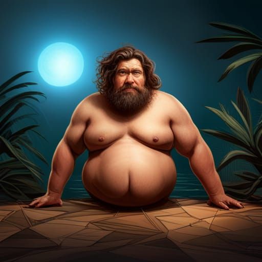 Detailed Hyperrealistic Image of a Fat Caveman