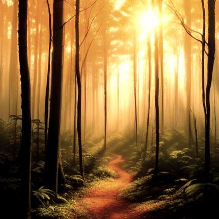 Eerie Sunset in a Misty Forest Landscape