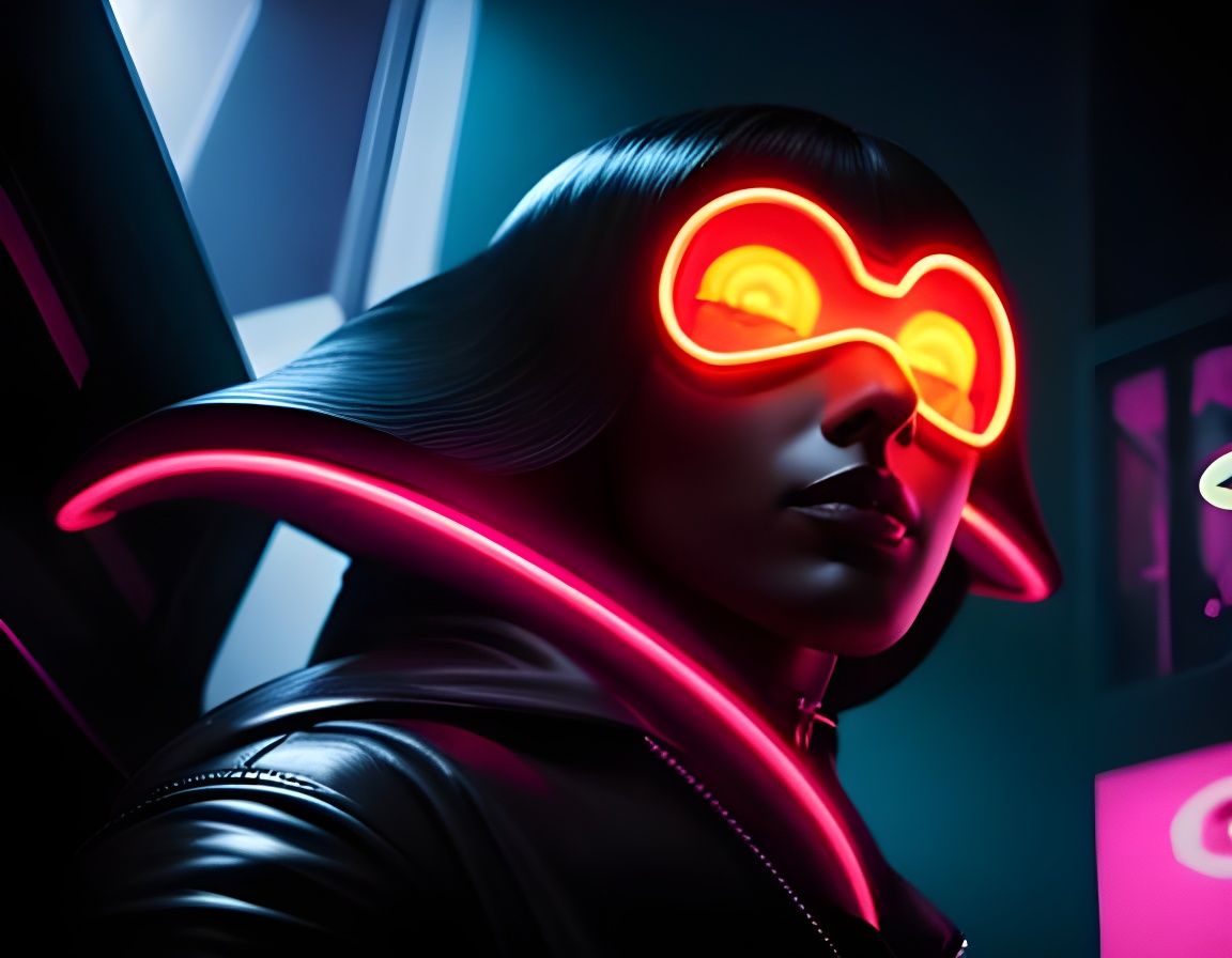 Neon Superhuman in Expressionist Science Fiction Style