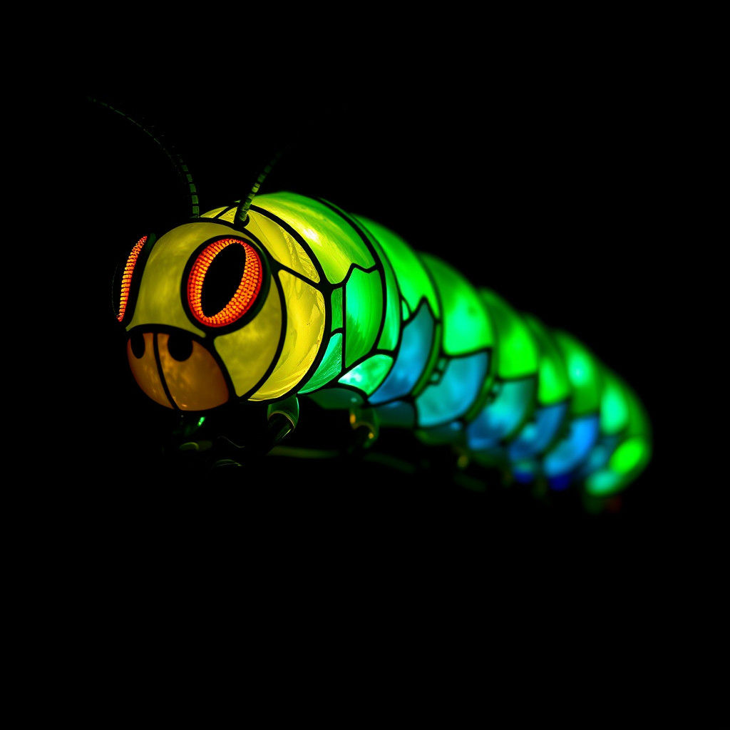 Stained Glass Caterpillar: Hyperrealistic 3D Close-Up