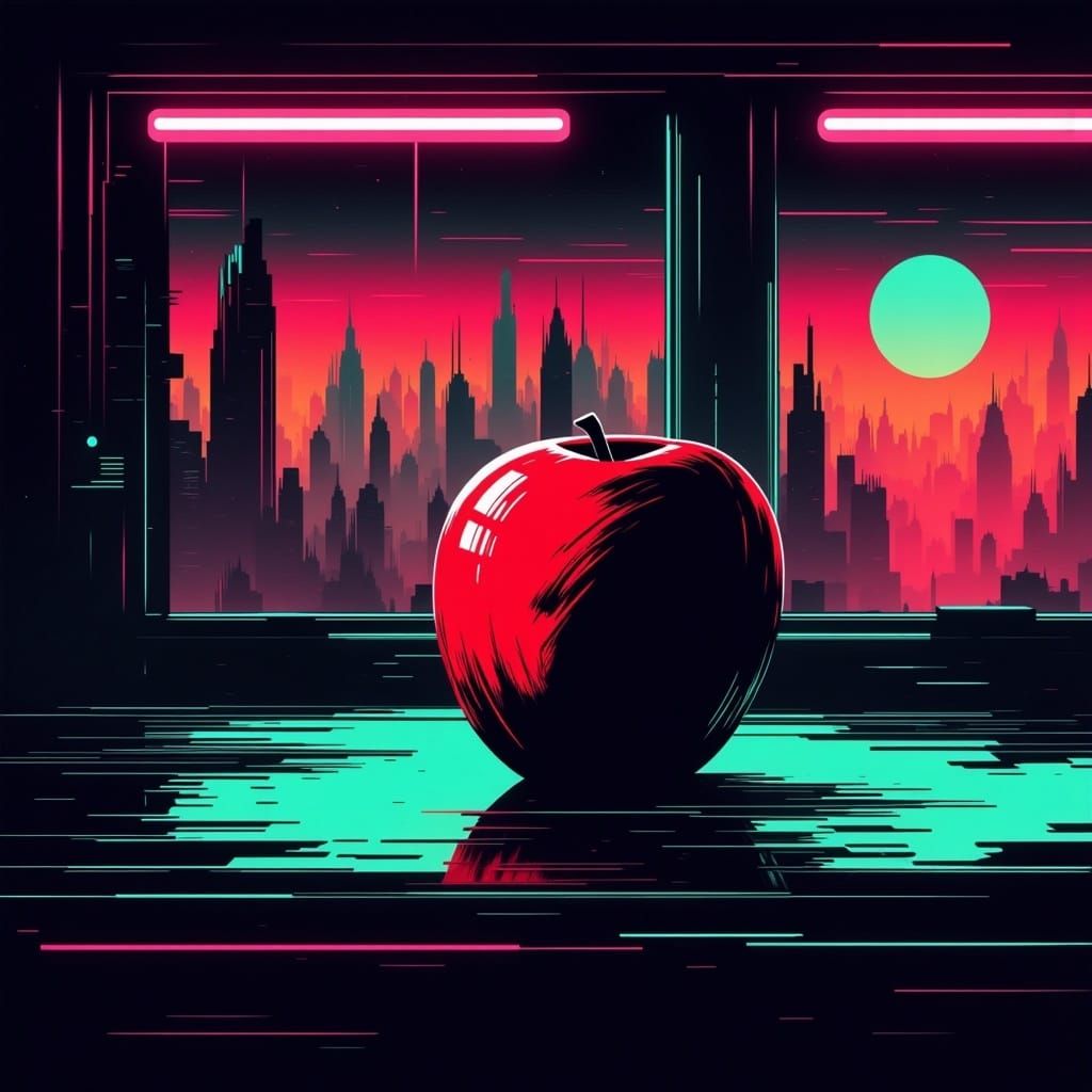 Glitchcore Apple on Cafeteria Table Illustration