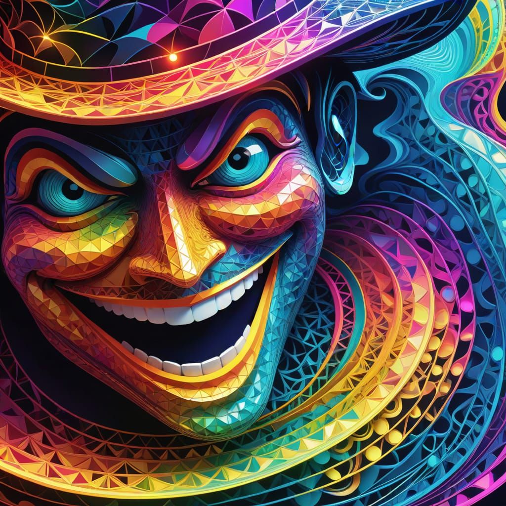 Grinning Face in Abstract Vector Art