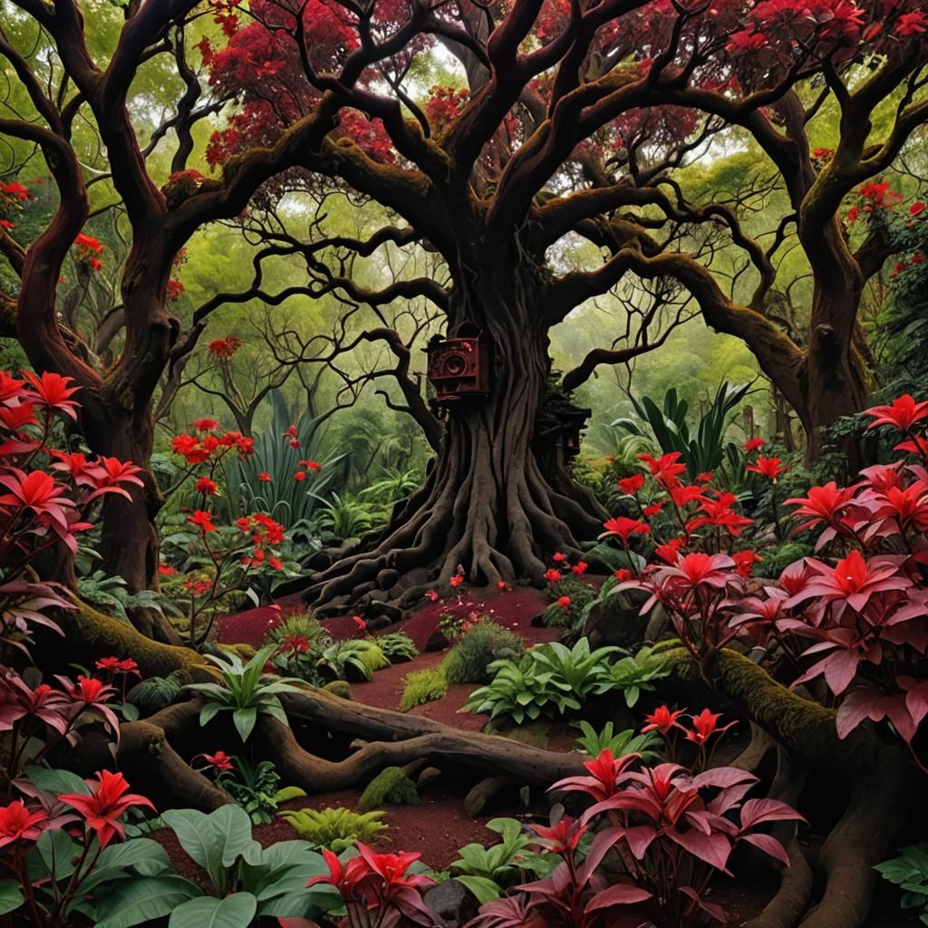 Gothic Botanical Garden with Vibrant Flowers