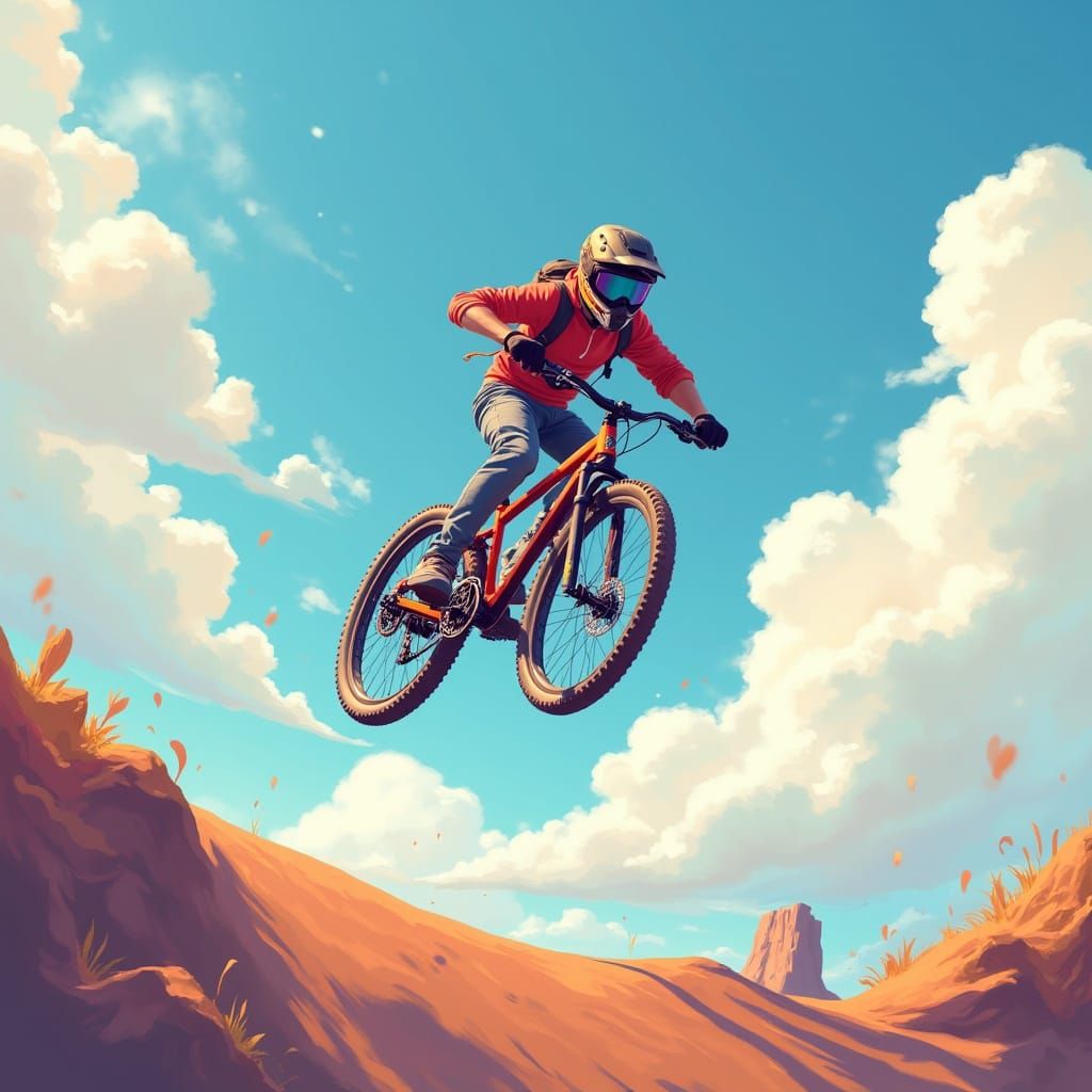 Cyclist on Sky Track in Futuristic Style