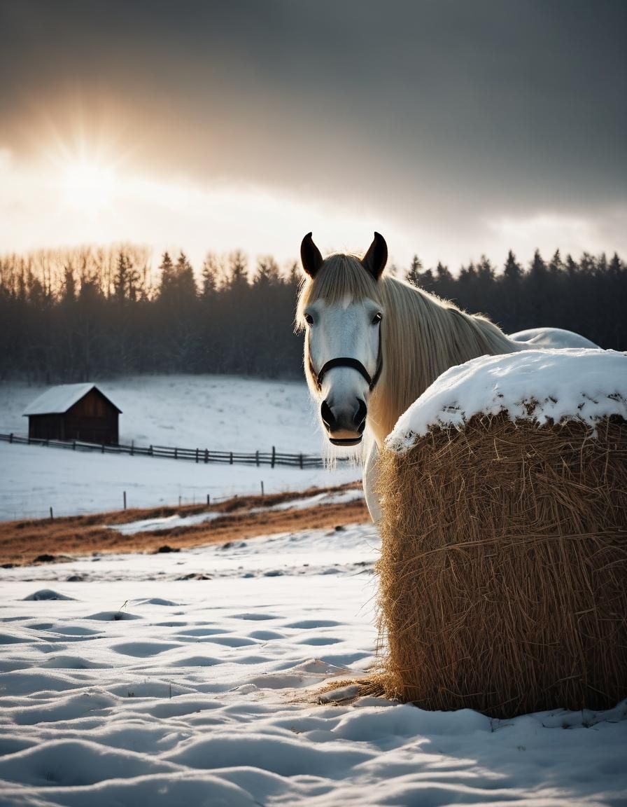 Lonely Horse in Winter Serenity