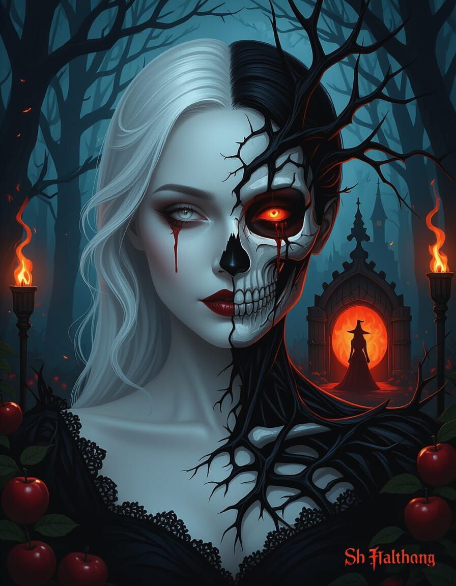 Dark Fantasy Woman with Twisted Branches