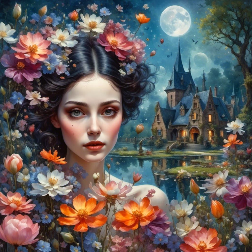 Dreamy Watercolor: Lovely Woman in Dutch Garden