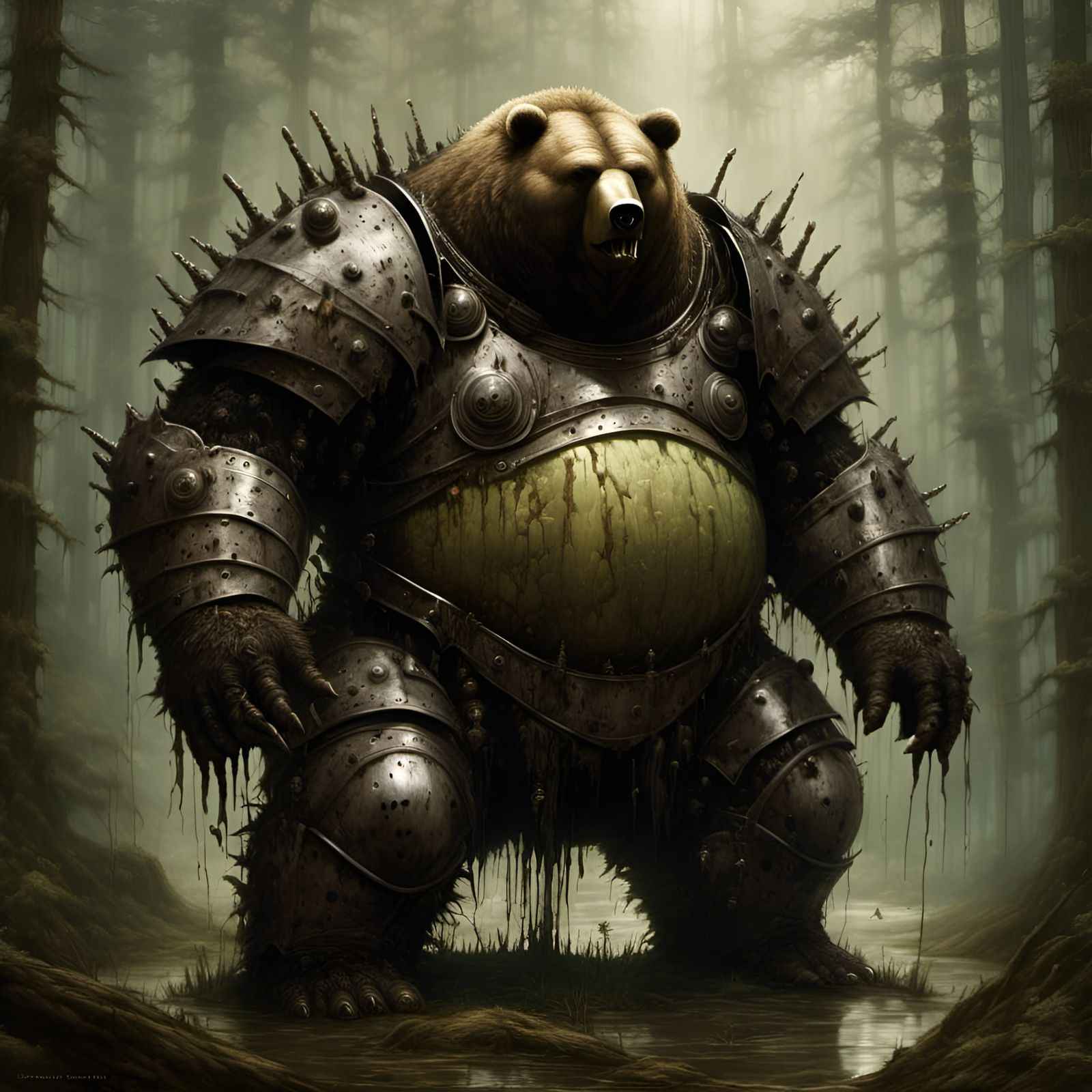 Swamp Knight: Obese Bear in Muddy Armor