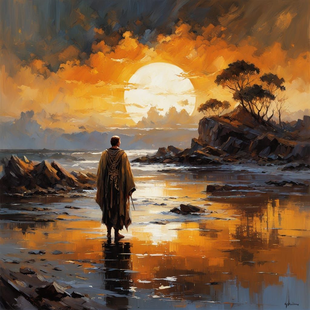 Dark Fantasy Scaled Vagrant with Golden Motifs