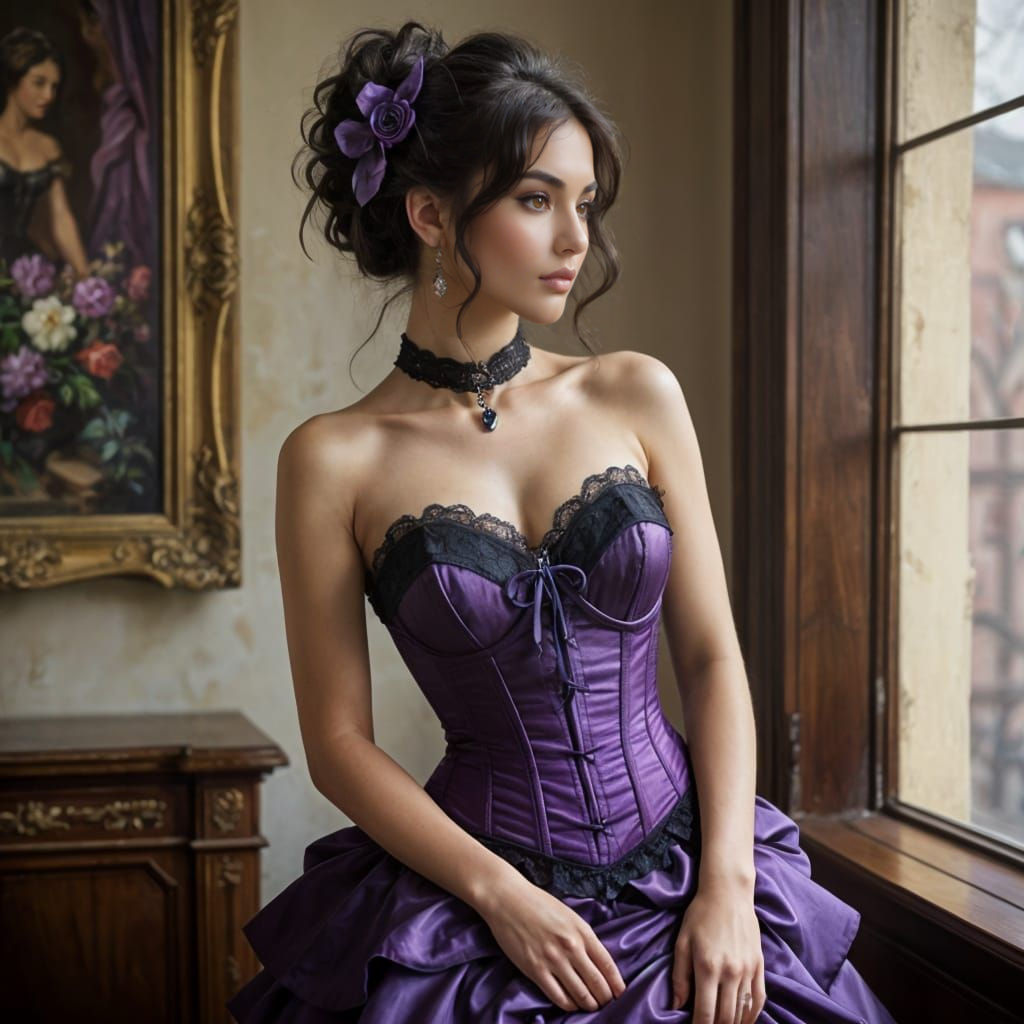 Woman in Corset Dress: Romantic Impressionism