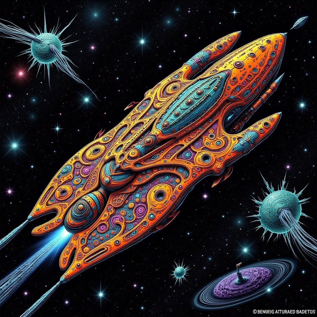 Boomerang Spaceship with Galactic Aboriginal Art