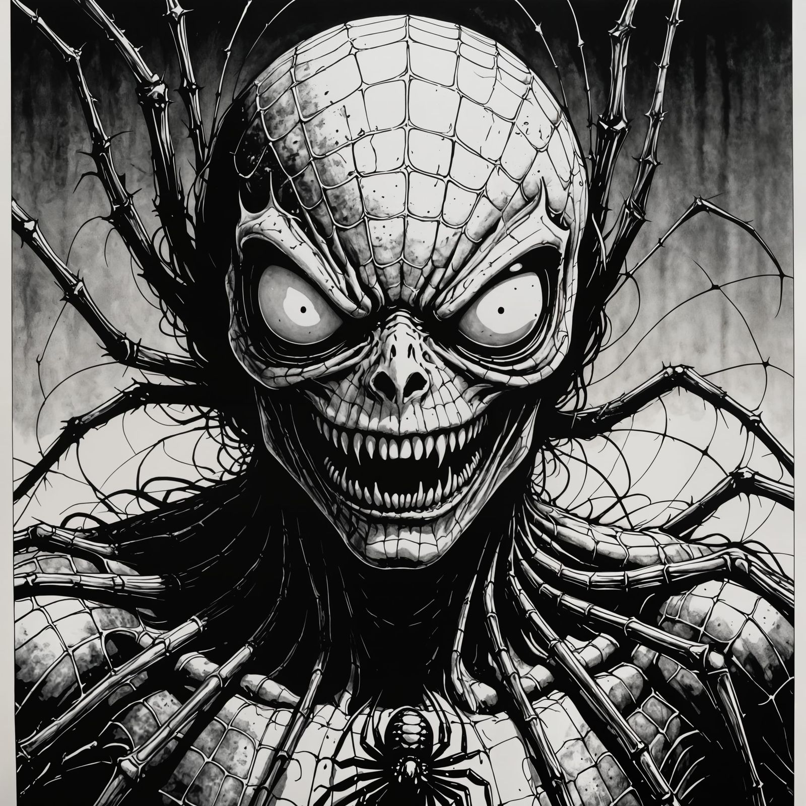 Horror Spider Manga Art in Detailed Ink Drawing Style