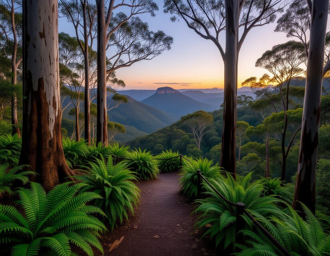 Australian Rainforest Trail at Dusk in Blue Mountains
