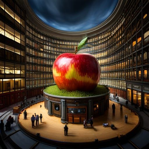 Miniature City Inside an Apple, Detailed Render