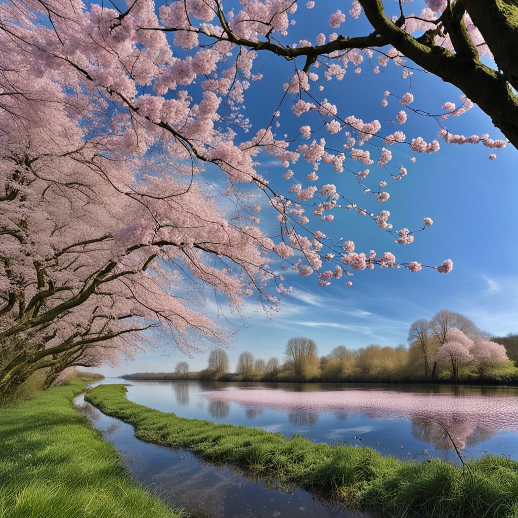 Spring Day with Fisherman, Matte Painting Style