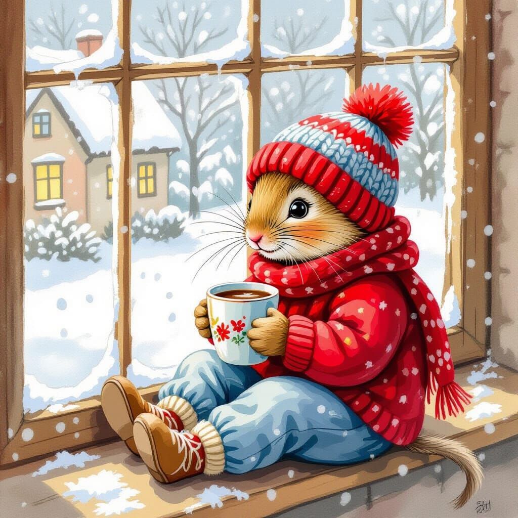 Cute Mouse in Winter Wonderland Illustration