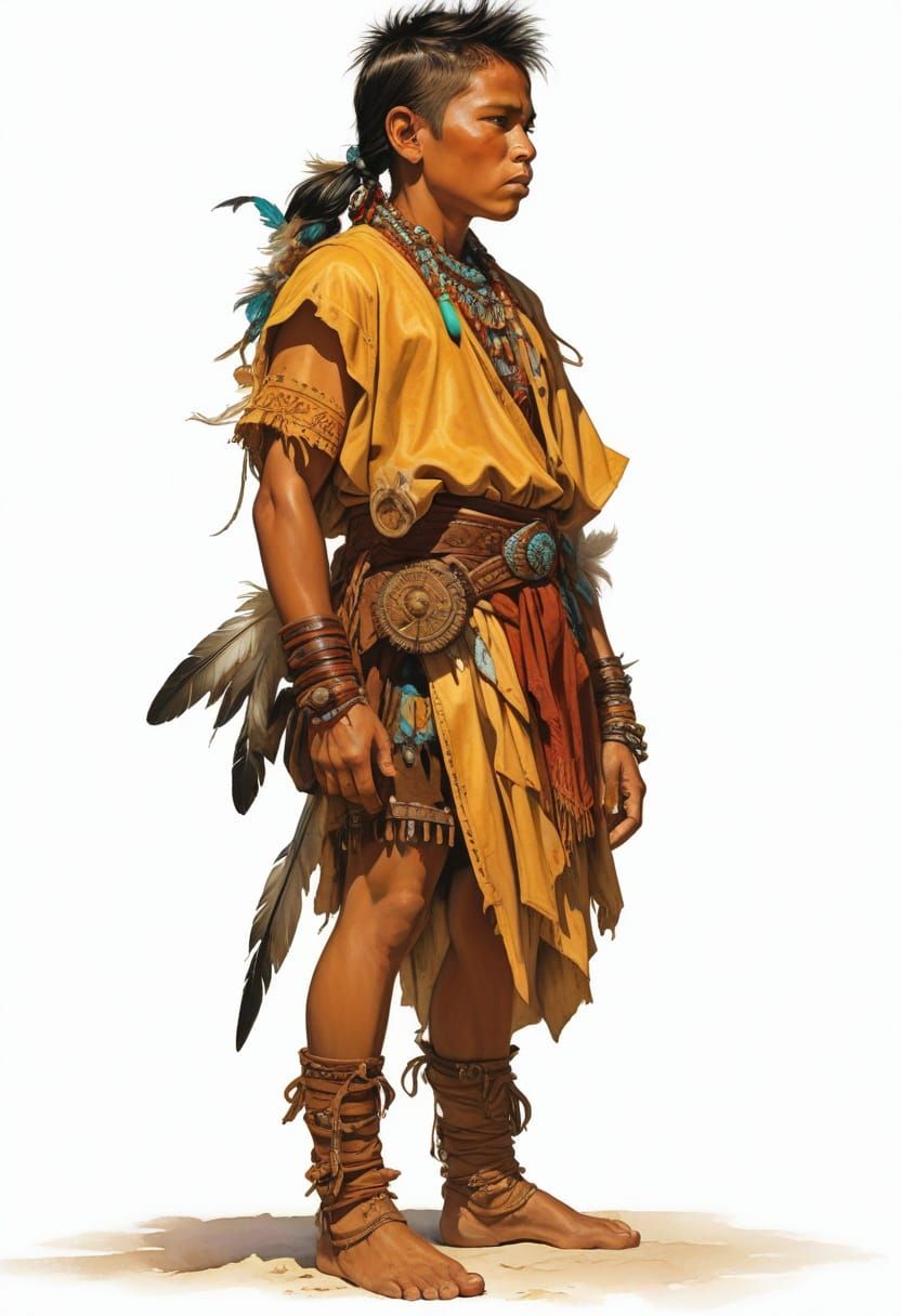 Determined Cherokee Youth in Traditional Attire