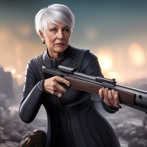 Attractive Woman at Indoor Range: Matte Painting