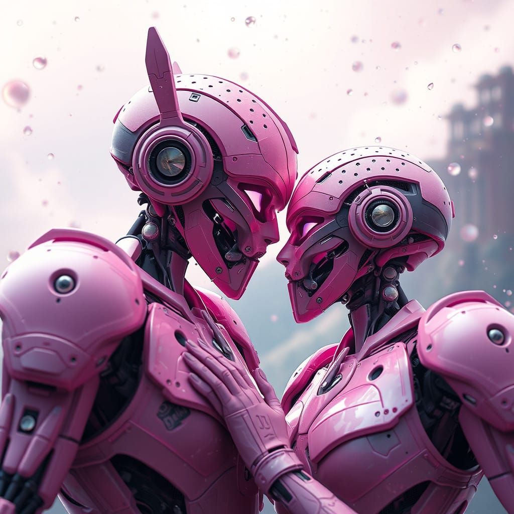 Love Robots in Vibrant Fantasy Landscapes