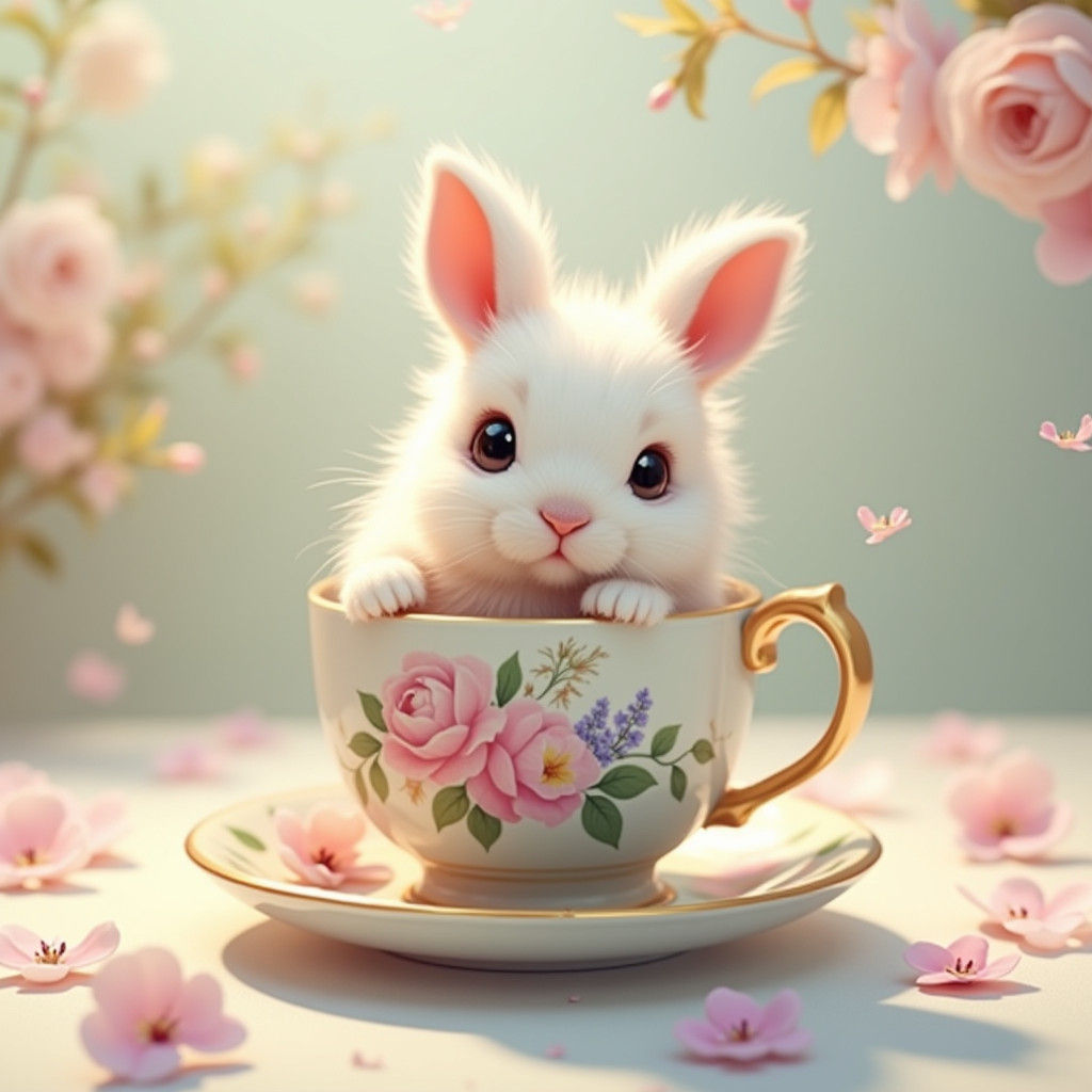 Whimsical Bunny in Delicate Teacup Scene