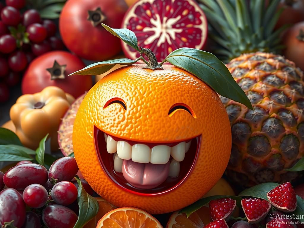 Smiling Orange in a Cyberpunk Fruit Still Life