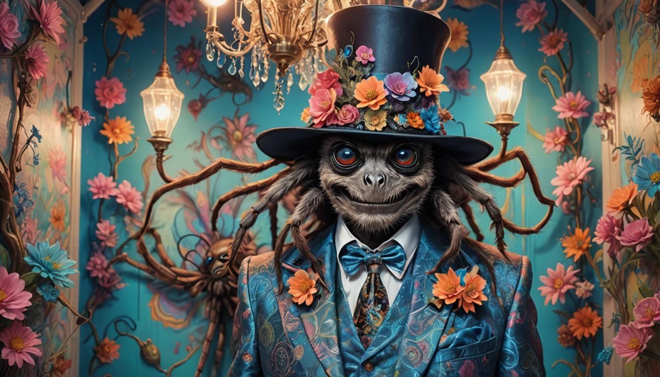 Tarantula in Suit: Cosmic Surrealism Portrait