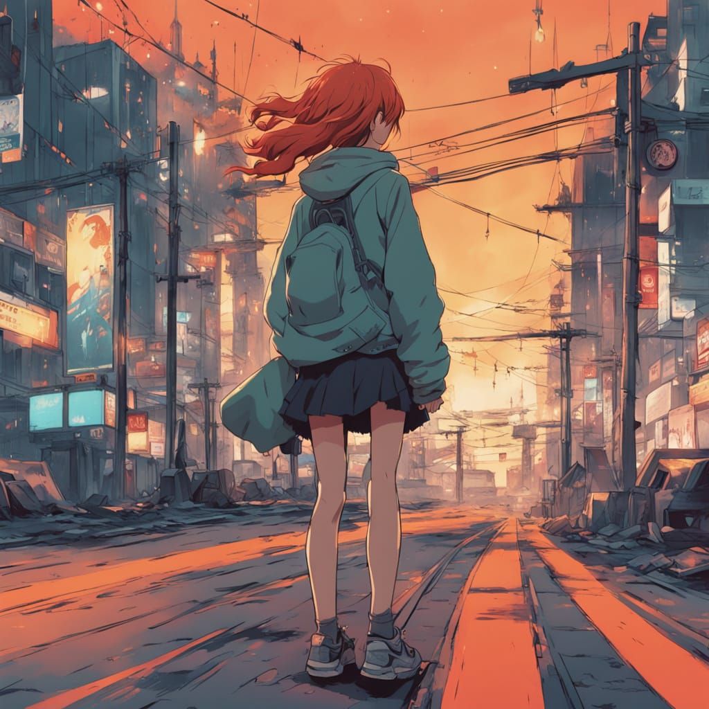 Strong Female Anime Warrior in Edgy Streetwear