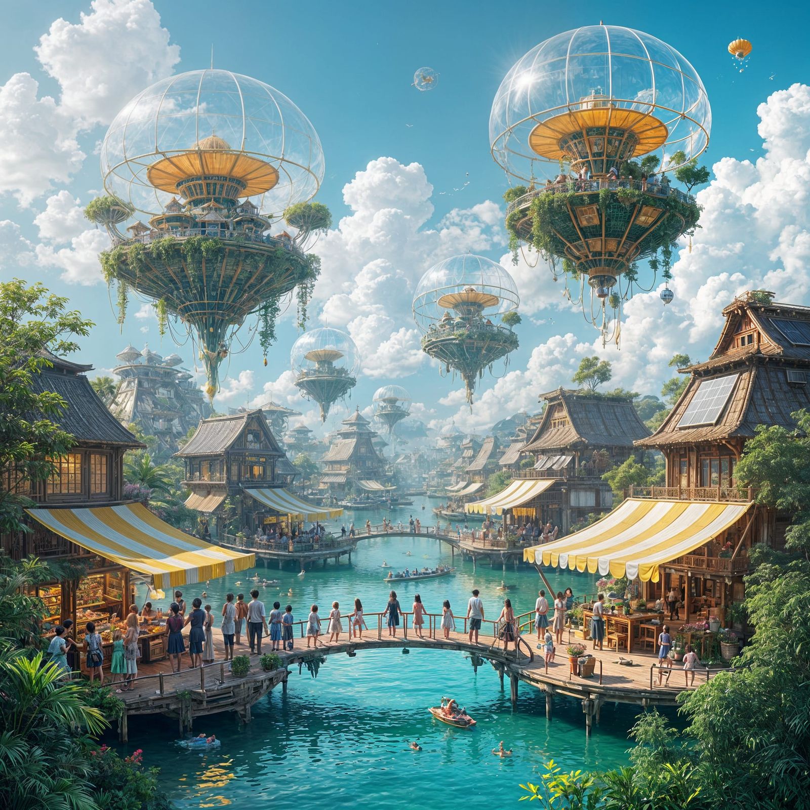 Solarpunk Civilization with Floating Islands and Bioluminesc...