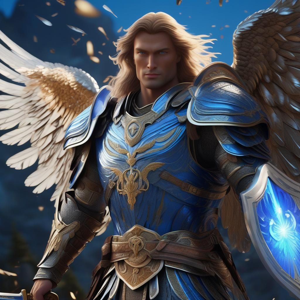Archangel Michael with Gleaming Armor, Detailed Digital Art