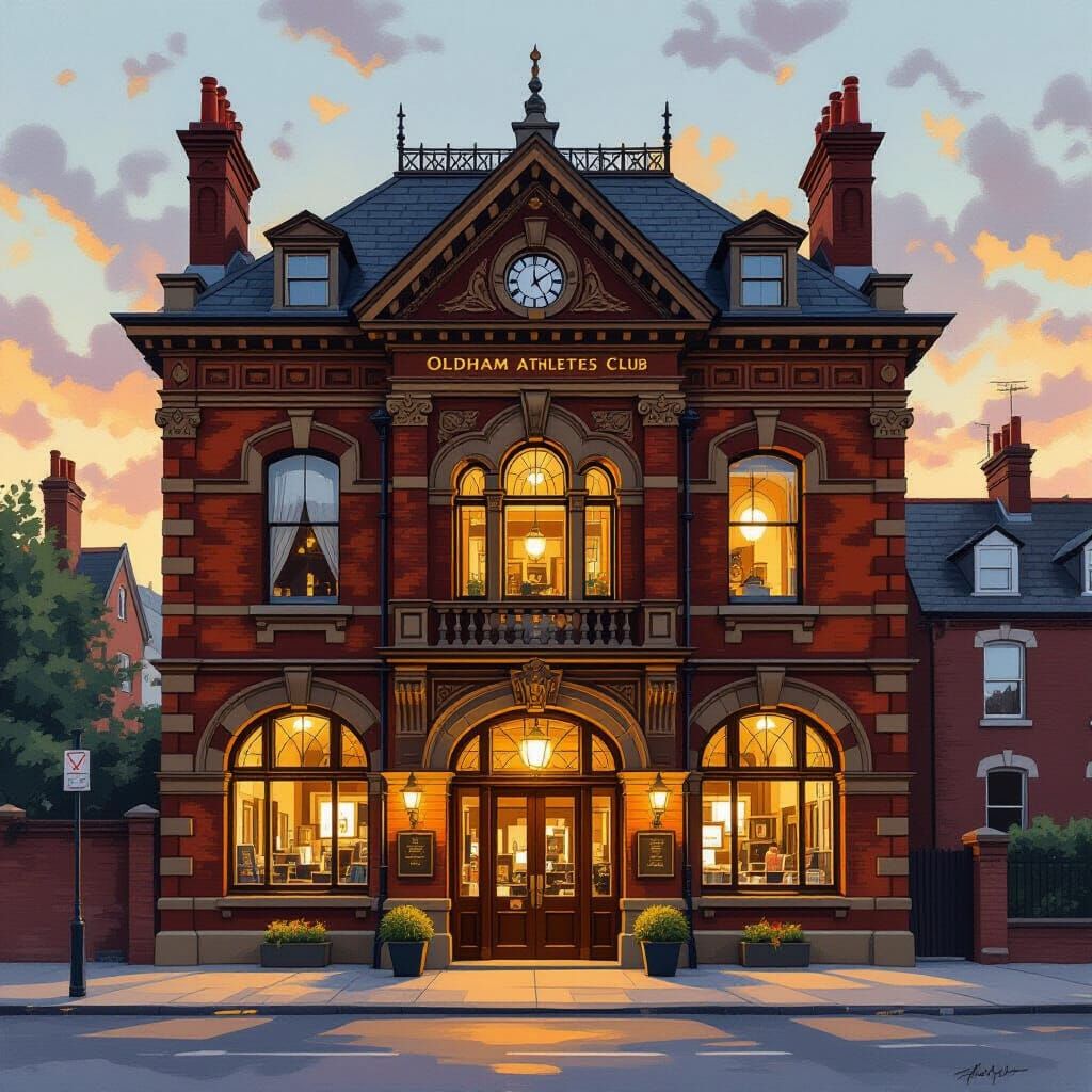 Oldham Athletes Club Facade in Gouache