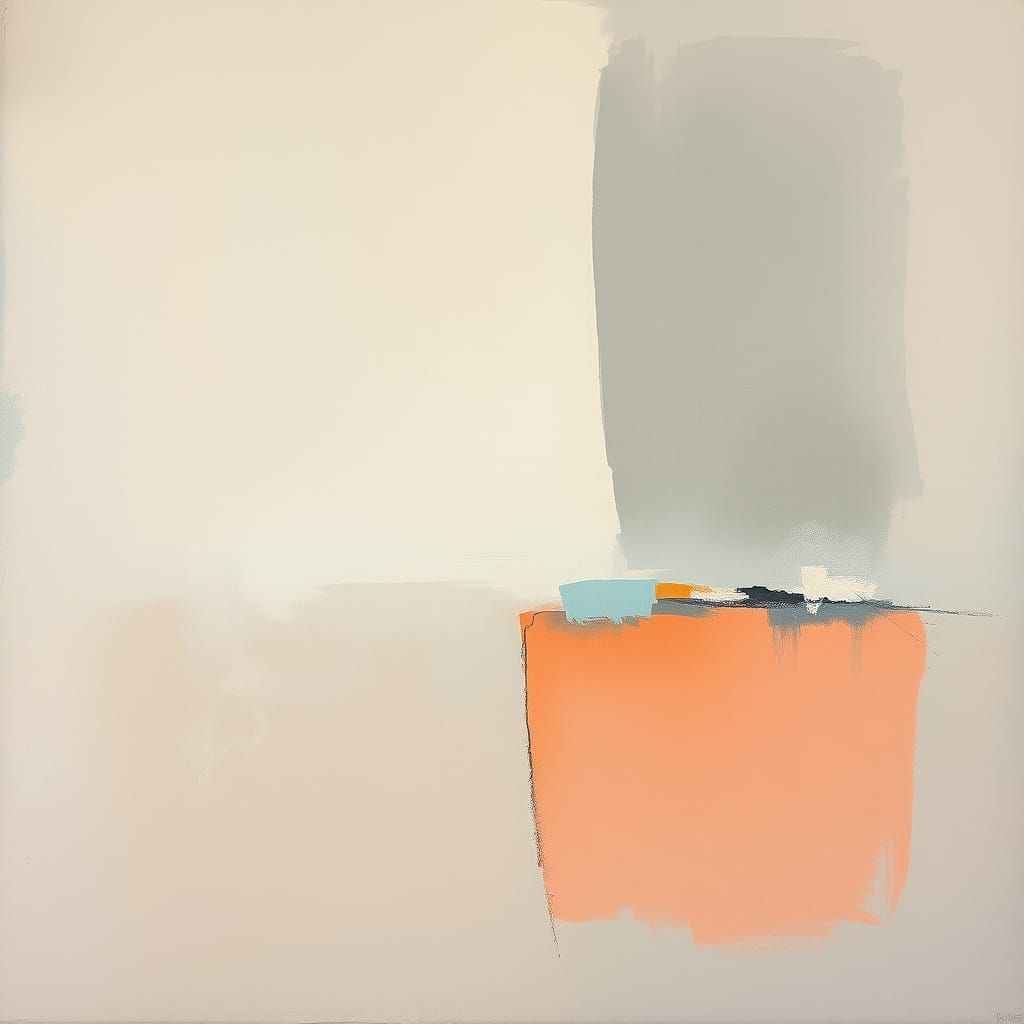 Abstract Expressionist Masterpiece in Cream and Grey