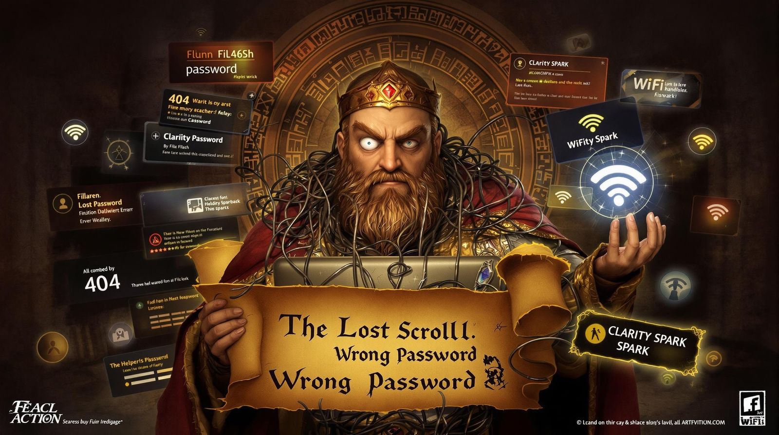 Medieval Wizard Fights Digital Foe in Cyberpunk Box Art