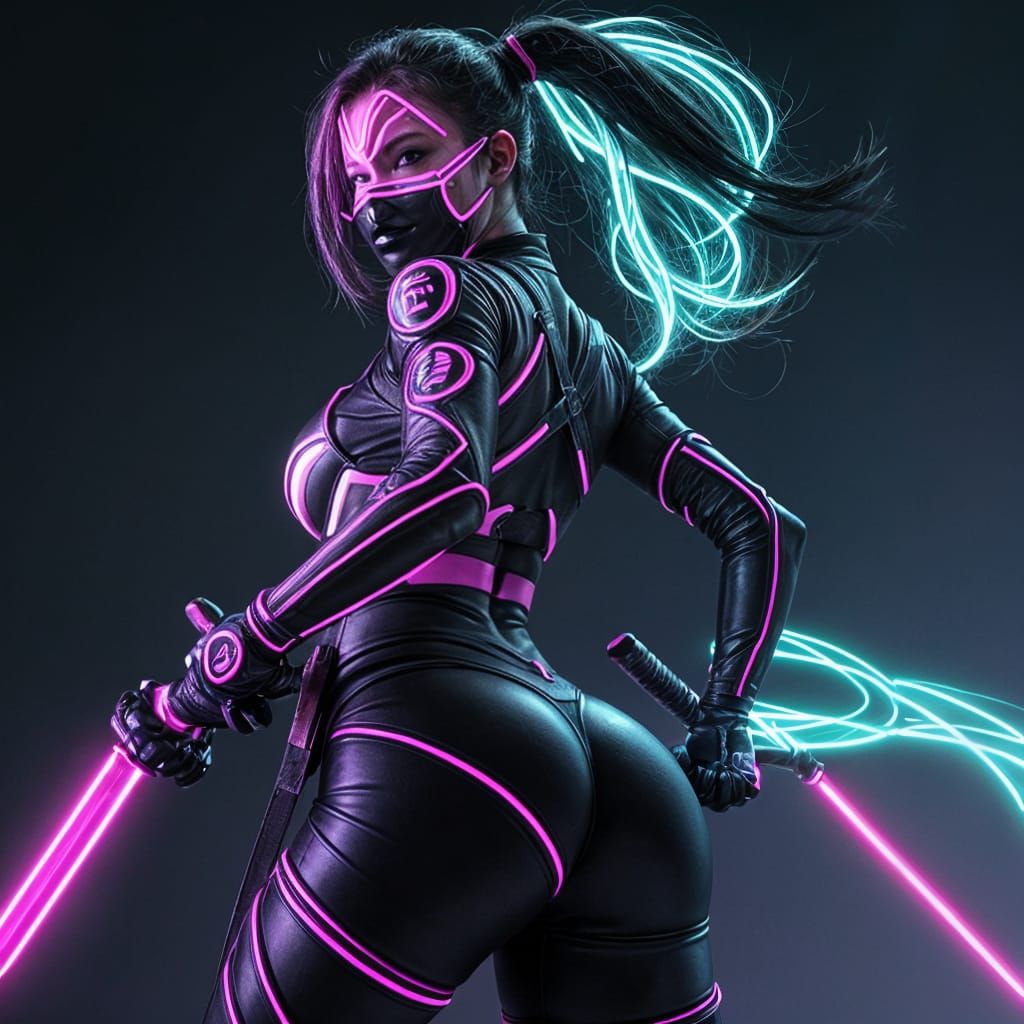 Sultry Cyberpunk Goddess Wields Laser Katana