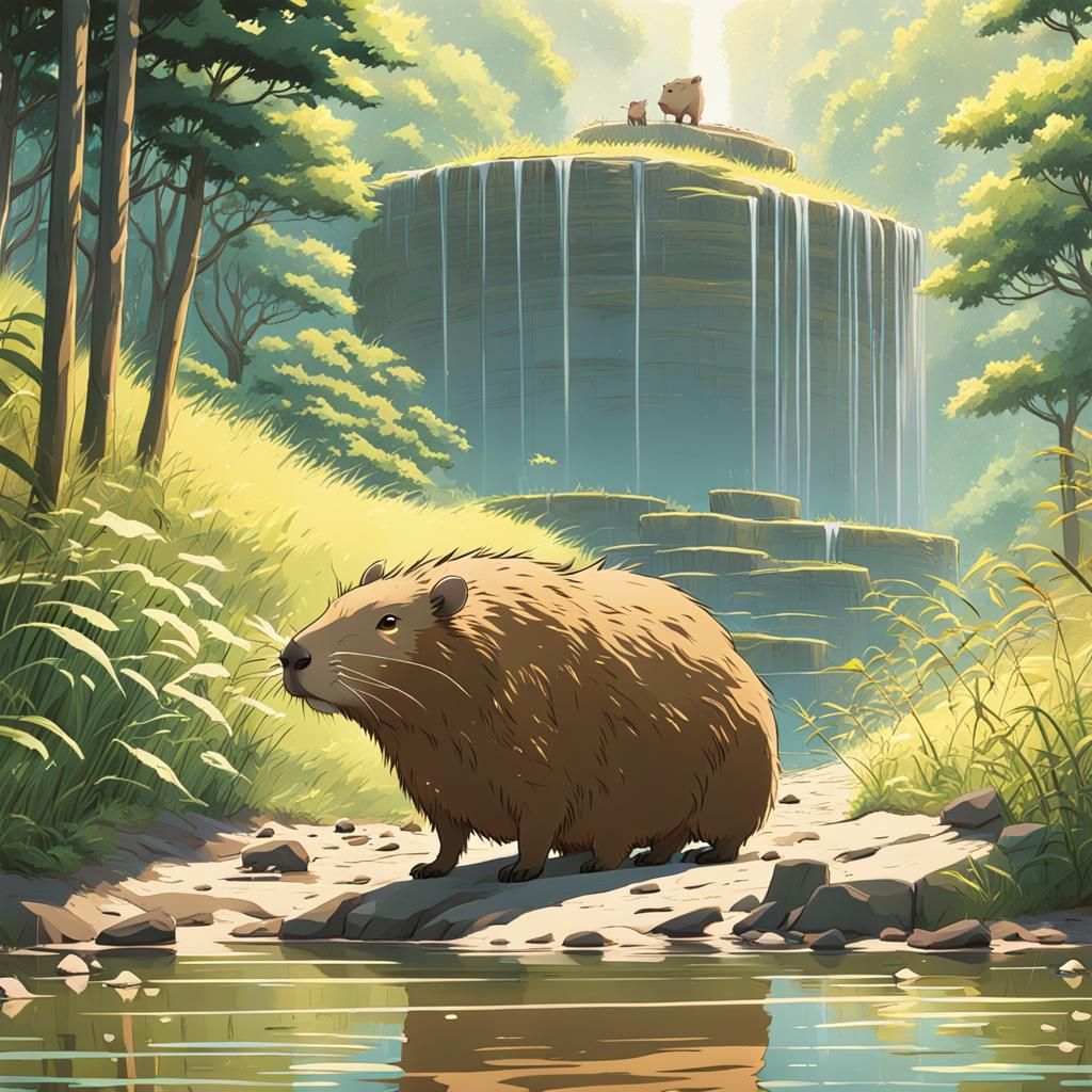 Capybara in Studio Ghibli Anime Style