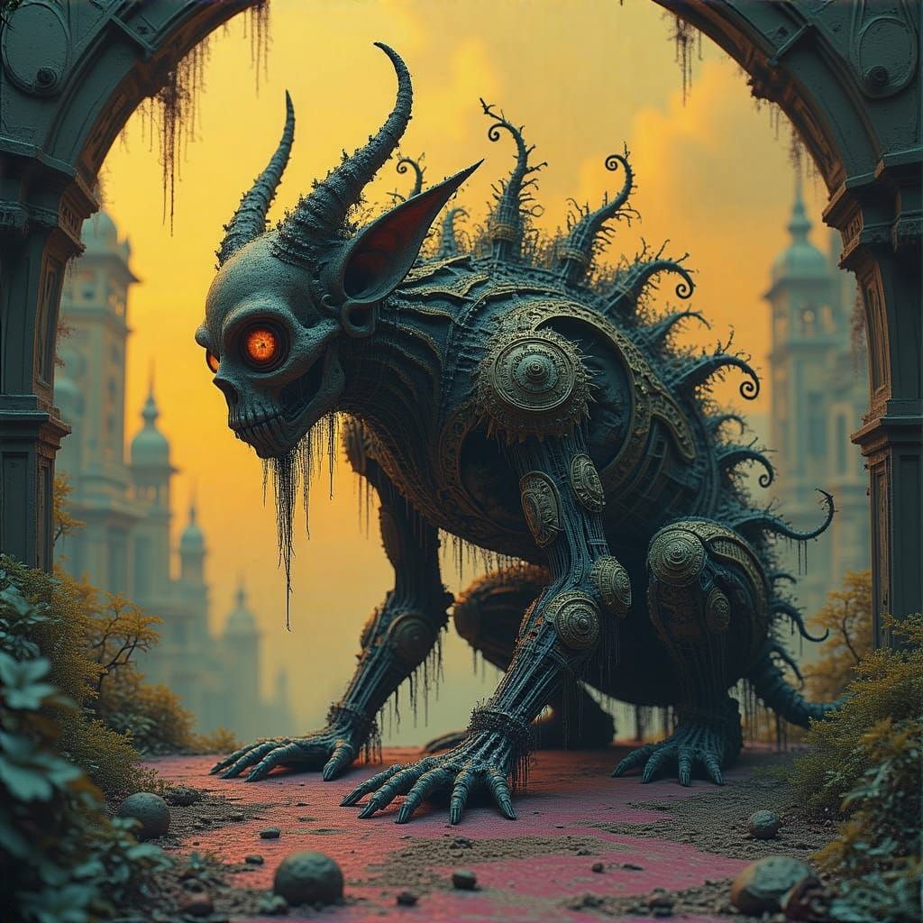 Surreal, Dreamlike Creature in Hypermodern Dystopia