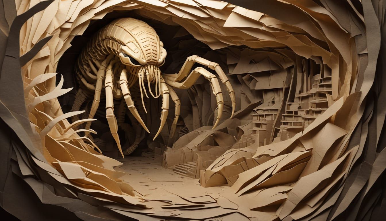 Alien Facehugger in Paper Worlds Style Spaceship