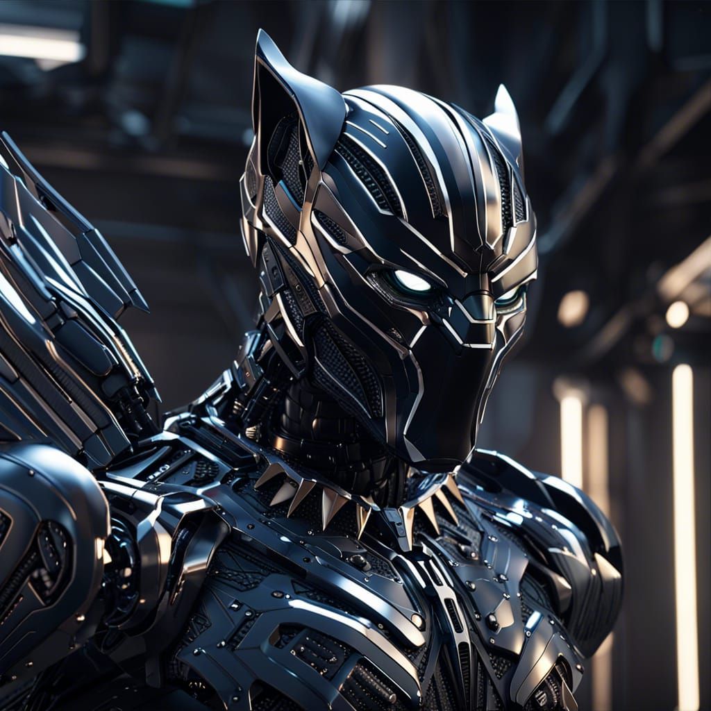 Robotic Black Panther with Cybernetic Wings