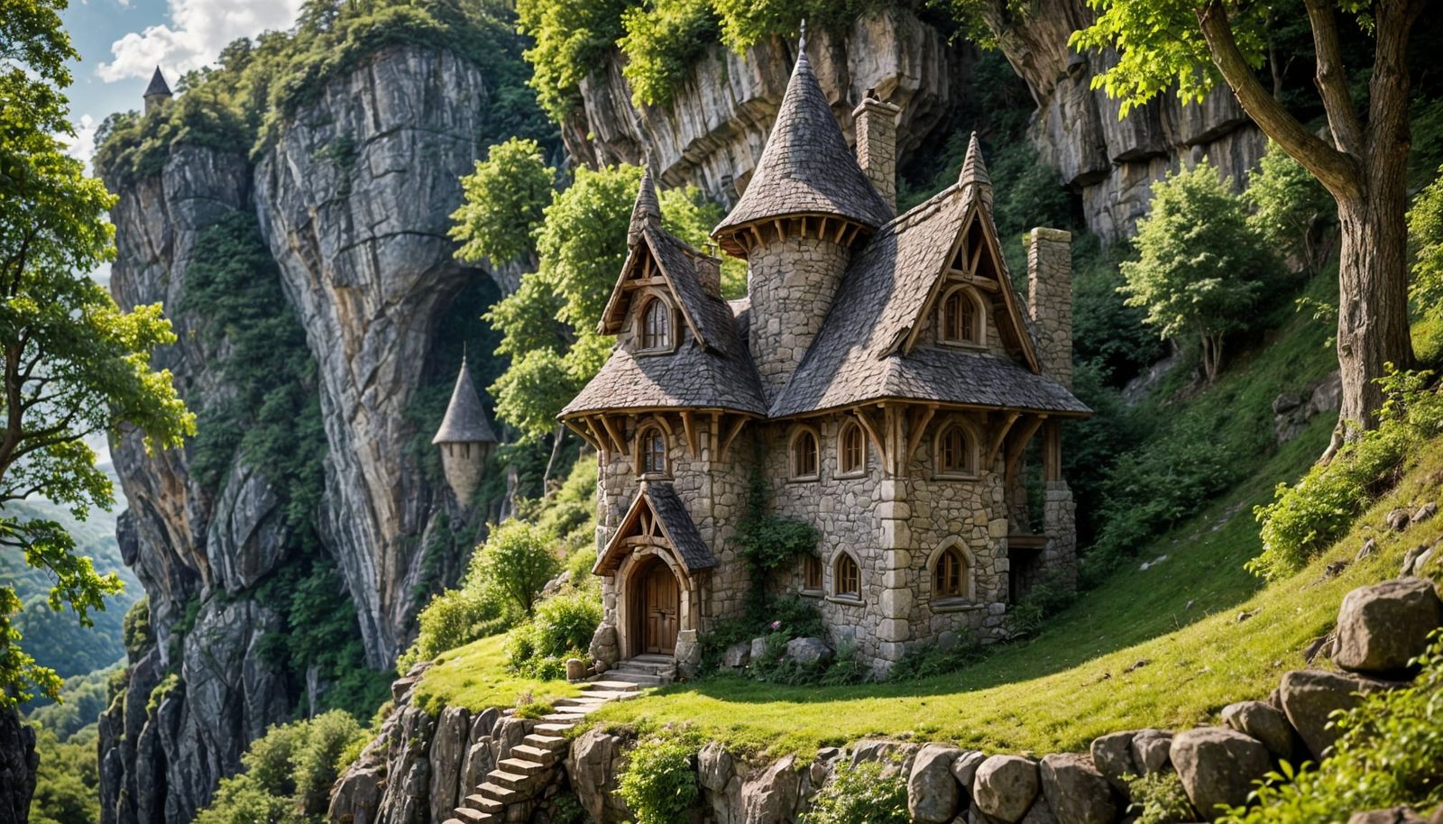Stone and Wood Elven Cottage Cliffside