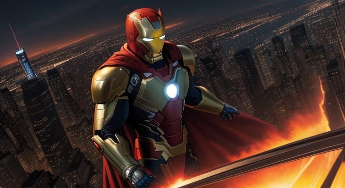 Marvel comics splash page, Doctor Doom and Iron man in an ar...