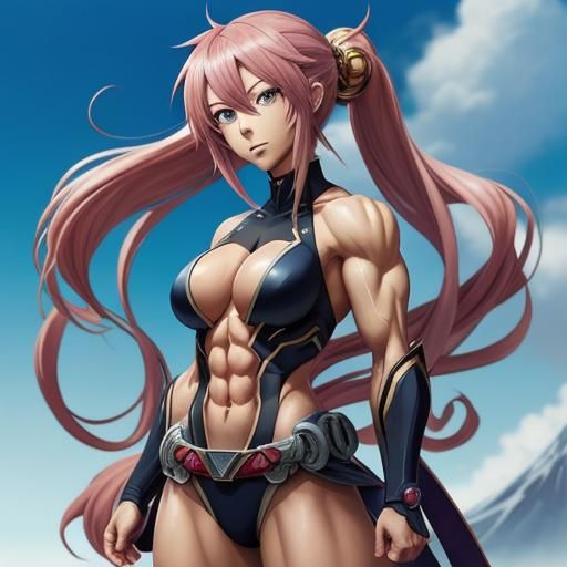 Muscular Anime Girl in Japanese Manga Style