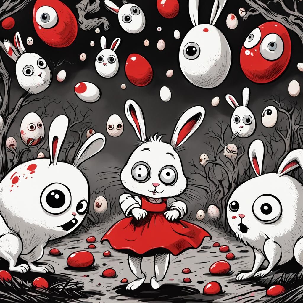 Creepy Cute Easter Cartoon in Tim Burton Style