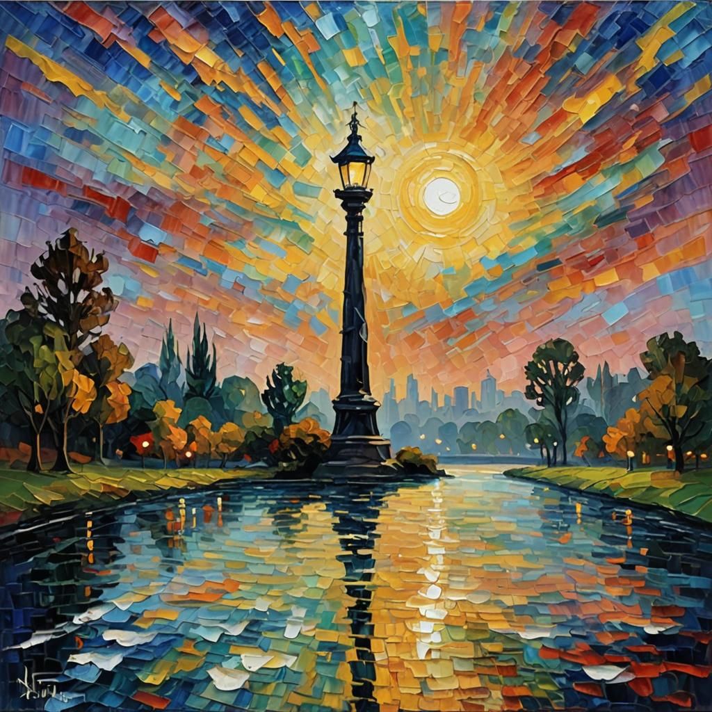 Illuminated Prophecy: Neo-Impressionist Lamp in Darkness