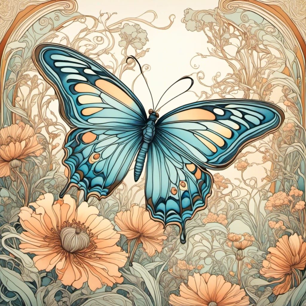 <lora:Mucha:1.0> butterfly, pastels, high definition, art no...