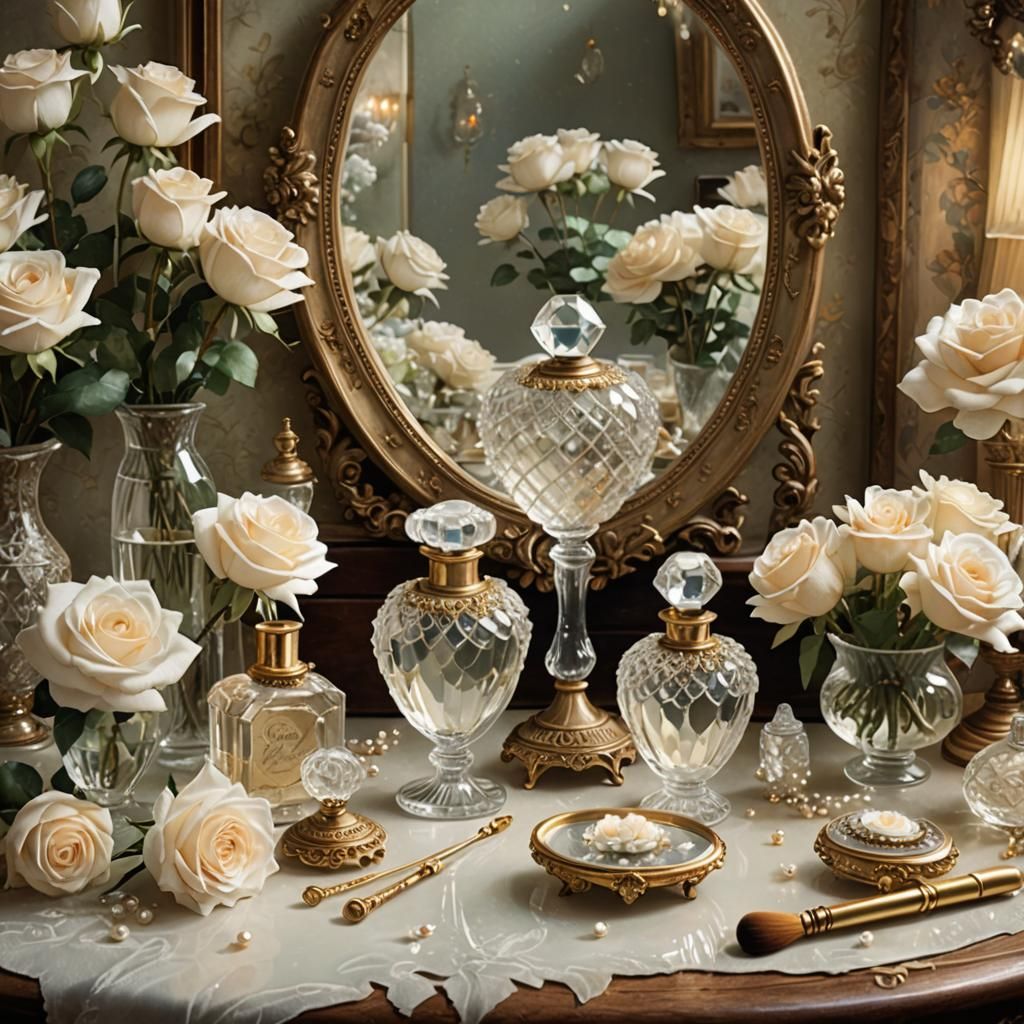 Ethereal Vintage Vanity Set with Roses