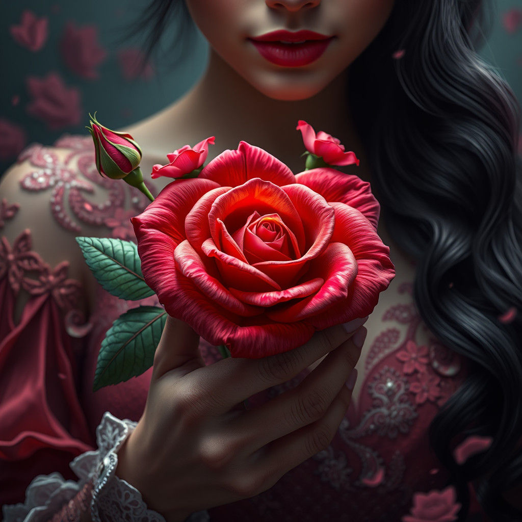 Woman with Rose: Detailed Matte Painting
