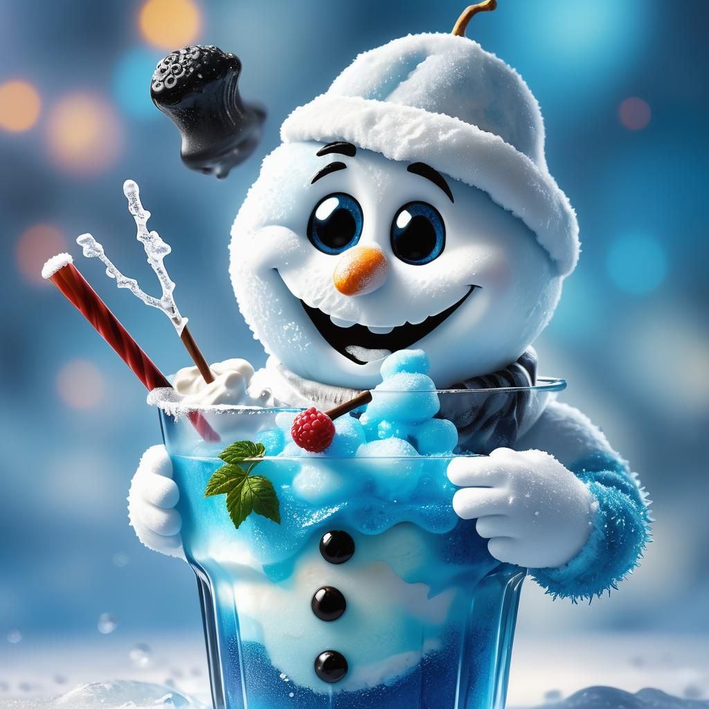Frosty the Snowman's Slushy: Hyperrealistic Winter Art