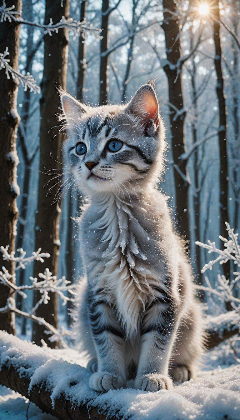 Cinematic Kitten in Frosty Forest